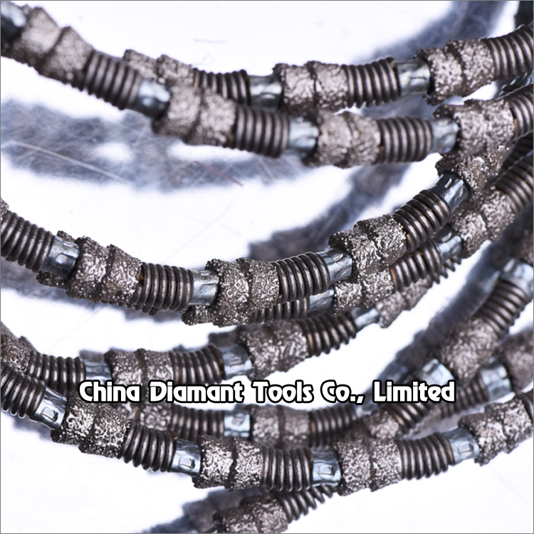 Diamond wire saw for marble quarry cutting with vacuum brazed diamond beads